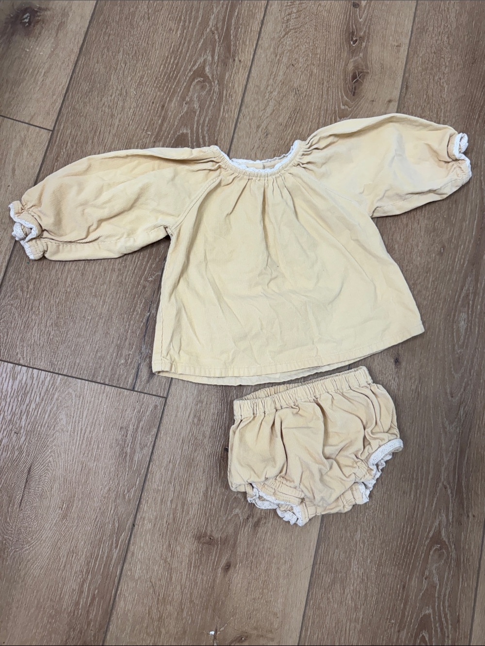Neutral Cream Baby Peasant Top & Bloomers Set